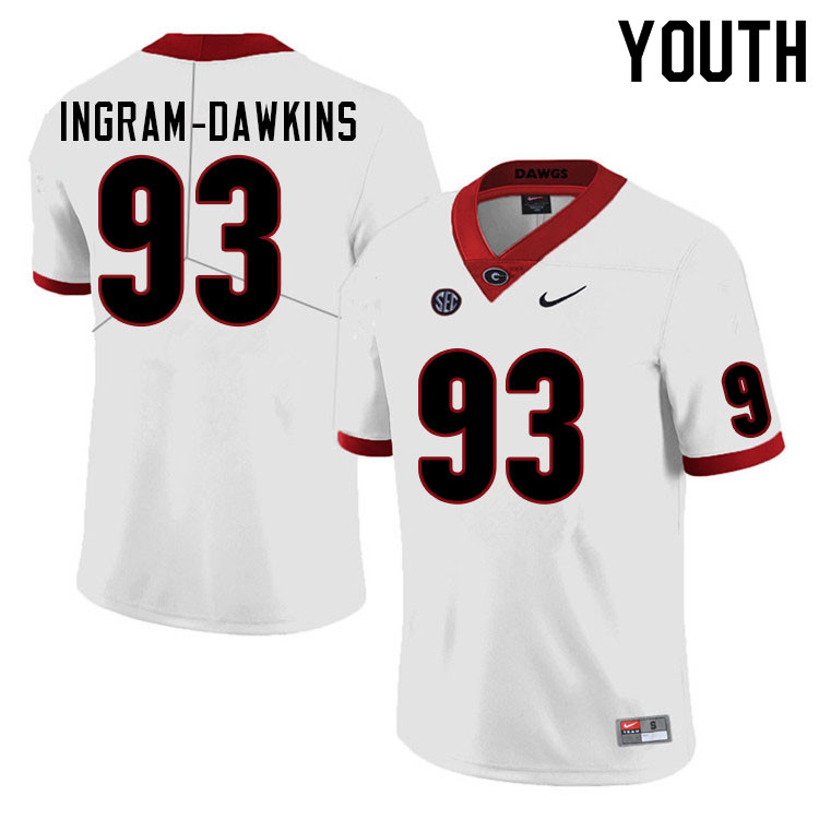 Youth #93 Tyrion Ingram-Dawkins Georgia Bulldogs College Football Jerseys Sale-White